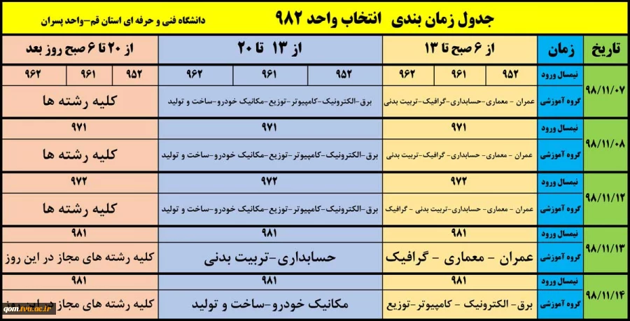 اطلاعیه انتخاب واحد نیمسال بهمن 98