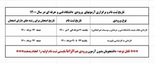 جدول زمانبندی ثبت نام و آزمون های ورودی دانشگاه فنی و حرفه ای 2