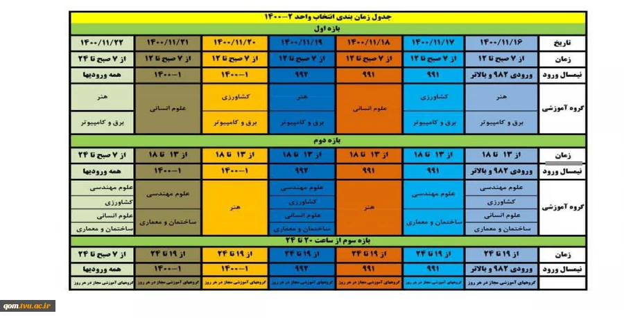 جدول زمانبندی انتخاب واحد2-1400 2