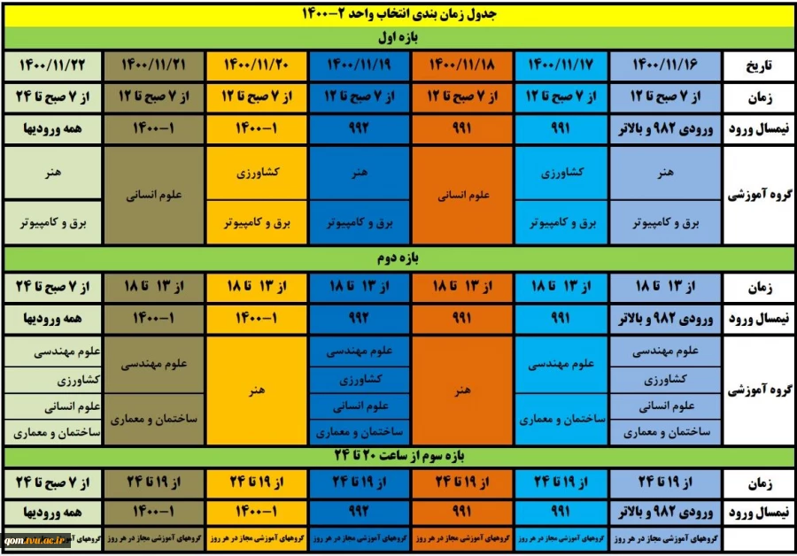 زمان بندی انتخاب واحد ترم بهمن ماه1400(002) 2