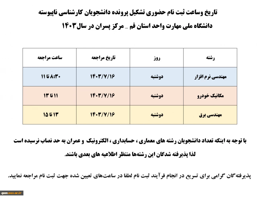 اطلاعیه شماره ۳ ثبت‌نام پذیرفته‌شدگان مقطع کارشناسی ناپیوسته 3